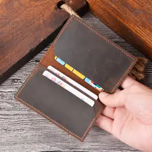 Tarjetero Vintage de cuero genuino Crazy Horse <span class=keywords><strong>para</strong></span> <span class=keywords><strong>hombre</strong></span>, billetera de viaje con bolsillo frontal - Product Image 1