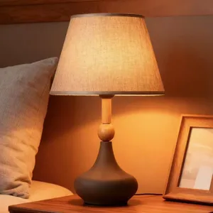 Lámpara de Mesa de Cerámica Vintage E27 con Pantalla de Tela Nórdica para Dormitorio, Sala de Estar, Decoración de Interiores, Lámpara de Noche - Product Image 1