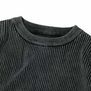 Pull en coton tricoté sur mesure pour homme, effet délavé, style décontracté, rétro, tendance, streetwear, pull d'hiver, vêtements pour homme - Product Image 3