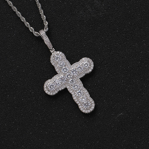 Size round zirconium <b>cross</b> pendant, hip hop jewelry copper inlaid zircon trend, full zirconium <b>cross</b> necklace men - Product Image 2