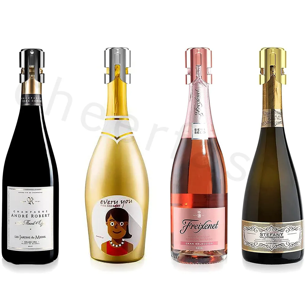 Laser Engraved Logo Metal Gold Silver Stainless Steel Sparkling Red Wine Bottle Silicone Sealed Champagne Stopper With Logo