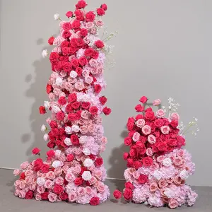 Arche de fond de scène de mariage 5D <span class=keywords><strong>rose</strong></span> vif de luxe, décoration en panneau KT, arrangement floral en rangée, décoration florale au sol, accessoire pour événement festif, vitrine - Product Image 2