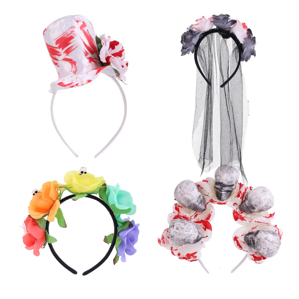 Halloween Headband Ladies Girls Day Of The Dead Rose Flowers Headdress Blood Floral Hairband Party Cosplay Hair Accessories