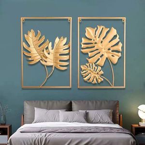 Metal <b>Leaf</b> Plant Decor Wrought Iron Hanging Non-Perforated Wall Mural Living Room Bedroom Home Decoration - Product Image 3