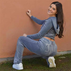 2025 nouveauté décontracté et sport deux pièces ensemble pour la mode strass velours solide tenue quotidienne avec sweat à capuche et pantalon - Product Image 3