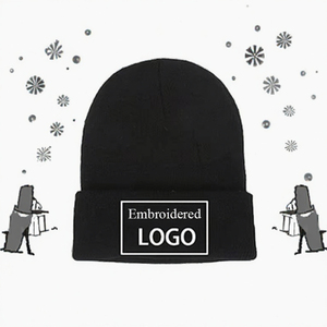 Gorro de acrílico negro unisex con logo bordado, gorro casual de invierno para adultos, talla 56-58 cm. - Product Image 3