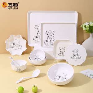 Five Harmony Melamine Tableware Set Oval <b>Plates</b> Bowls Dishes Creative Design For Daily Use - Product Image 3