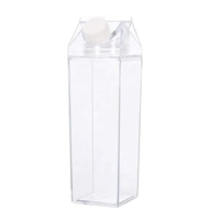 500ml/1000ml sans BPA, vente en gros, tasse transparente en plastique, récipient à lait, bouteille d'eau transparente, gobelet en acrylique avec couvercle
