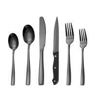 Ensemble de couverts noirs en gros, 24 pièces, en acier inoxydable noir mat, pour restaurant, avec couteau à steak