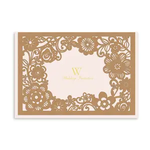 Carte per inviti di nozze con taglio a pizzo in carta kraft con lamina d'oro personalizzata