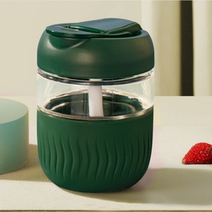 360ml High Quality Custom Borosilicate Drink Glass Coffee Cups Minimalist Travel <b>Mug</b> Silicone Lid for Drinking Water Coffee - Product Image 3