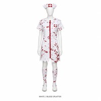 Costume d'infirmière sanglante pour Halloween, ensemble complet pour femme, robe, chapeau, chaussettes, chaussures, tenue d'infirmière d'horreur avec croix rouge