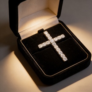CUSTOM SILVER 10K/14K/18K GOLD PLATED LAB GROWN CVD DIAMOND CLASSIC ENGAGEMENT GIFT SWEATER <b>CHAIN</b> NECKLACE <b>CROSS</b> PENDANT - Product Image 3