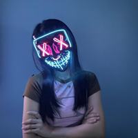 Masque d'Halloween LED Lumineux Effrayant en PVC avec Fil EL, Couvre-Tout le Visage, pour Festival, Cosplay, Costume, Soirée Masquée