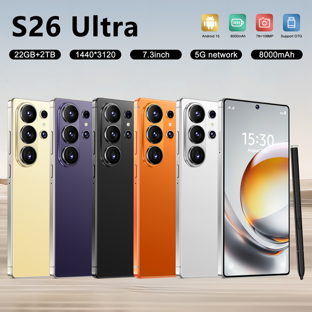 22GB+2TB S26 ULTRA Android 15 Mobile Phone 7.3inch Global 5G Deca Core 144Hz 108MP High Quality Dual SIM