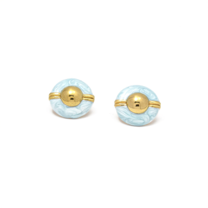 Fashion <b>Stud</b> <b>Earrings</b> 316L Stainless Steel PVD Gold Plating Sustainable Resistant Light <b>Blue</b> Round Design - Product Image 2