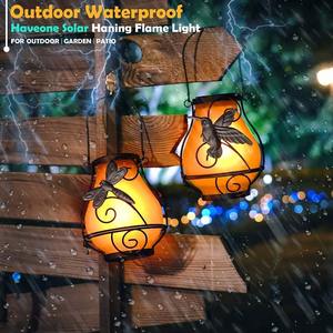 Lanterne solaire à flamme vacillante, portable, suspendue, en métal, lampe LED solaire de jardin, étanche - Product Image 2