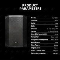 Enceinte professionnelle active EV-15DSP 15 pouces en bois, 4 ohms, 500W, 2 voies, pour performance extérieure, grande puissance pour la scène