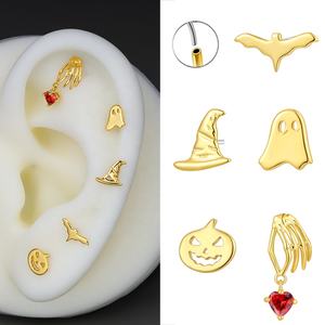 Boucles d'oreilles unisexes classiques en or massif 14 carats avec micro-incrustation <span class=keywords><strong>de</strong></span> zircon en forme <span class=keywords><strong>de</strong></span> fantôme, Eternal Metal - Product Image 1