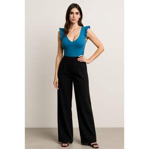 Pantalones Formales Negros de Corte Recto, Cintura Alta, Tela Elástica Suave, Cintura Elástica, Uso Diario, Cómodos - Product Image 4