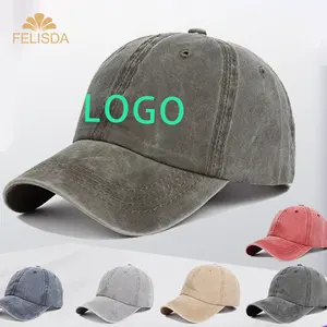 No Moq Custom Logo Vintage Washed Cotton Baseball Cap Mens Hats for Women Distressed Denim Ball Caps Summer Unisex Sun Dad Hat