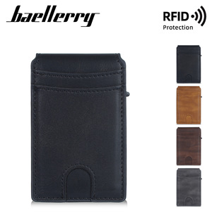 Baelberry Men's Slim PU Card Holder RFID Protection <b>Wallet</b> Business <b>Metal</b> Clip Solid Color Mini Compact Design - Product Image 4