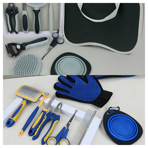 <span class=keywords><strong>Kit</strong></span> de toilettage pour animaux de compagnie 9 pièces : peigne à aiguilles en acier, ciseaux, gants de bain, brosse, coupe-ongles, brosse pour enlever les poils, chien, chat - Product Image 6