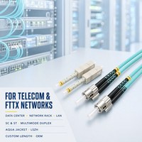 Kabel Jumper Fiber SC ke ST Duplex Multimode Aqua OEM ODM Logo Kustom untuk Pusat Data Ruang Server LAN Patching 1m-100m