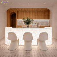 Comptoir de bar moderne en marbre translucide avec éclairage LED blanc, design personnalisé, haute qualité, luxe, pour restaurant, hôtel, bistro, bar commercial