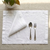 Ensemble de sets de table et de serviettes en lin blanc à points de croix - Sets de table en lin naturel pour la salle à manger 20 x 20 pouces