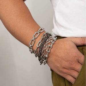 FY パンク ヒップホップ ロック チェーン ブレスレット 幅広 チャンキー ステートメント マルチプル ステンレススチール リンクチェーン ブレスレット ジュエリー ギフト 男性用 男の子用 - Product Image 5