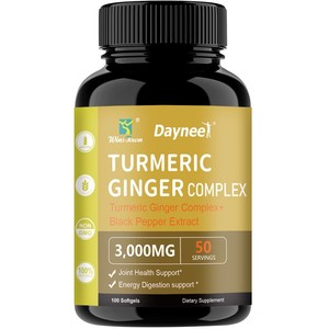 Complément de Curcuma et <span class=keywords><strong>Gingembre</strong></span> en Comprimés Gélifiés 100 Capsules Molles Halal Extrait de Poivre Noir Curcuminoïdes Sans OGM Favorise la Santé Articulaire - Product Image 6