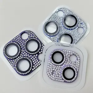 Protecteur d'objectif de caméra de luxe paillettes Bling diamant pour iPhone 11 12 13 14 15 pro max Film de protection d'objectif en verre en alliage d'aluminium
