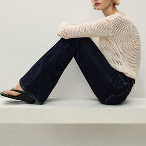 กางเกงยีนส์ทรงบานผ้าแคนวาสสั่งทำพิเศษ OEM สไตล์สตรีทแวร์ สำหรับฤดูใบไม้ร่วง มีกระเป๋าติดกระดุม ระบายอากาศได้ดี ทรงปกติ มีหลายขนาด - Product Image 5