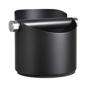 Caixa de café expresso em aço inoxidável preto fosco, recipiente redondo para café expresso, moído direto da fábrica
