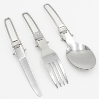Ensemble de couverts multifonctionnels en acier inoxydable pour le camping en plein air, couteau, fourchette et cuillère avec manche en fil d'acier, trois pièces