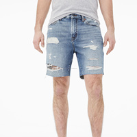 2021 Unisex Solid Button Breathable Super Fly Straight Denim Fitness Damage Washed Plus Size Jeans Shorts Wholesale Custom