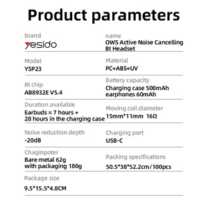 Yesido BT5.4 hidup desain tahan air mikrofon ganda <span class=keywords><strong>Headset</strong></span> BT Noise Cancelling aktif YSP23 - Product Image 5