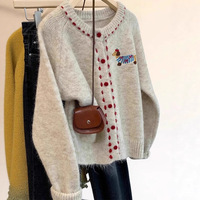 Cardigan en tricot à col montant, manches longues, broderie florale unisexe, dentelle, nouvelle collection automne-hiver 2025, couleur assortie, pull en laine