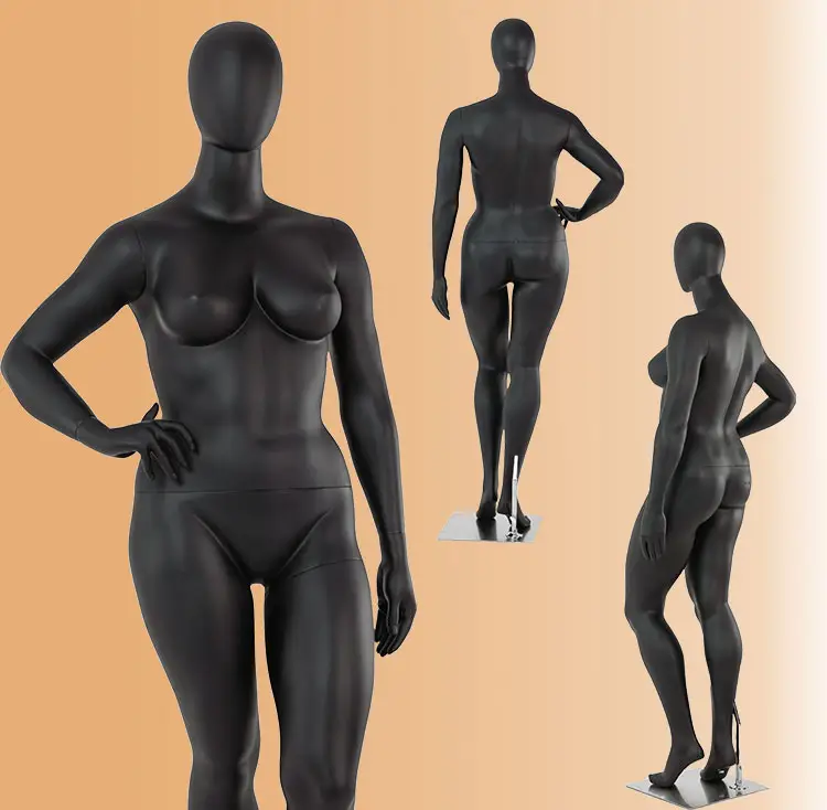 Produttore Plus Size donna manichino da esposizione sportivo in fibra di vetro nero per tutto il corpo per abbigliamento