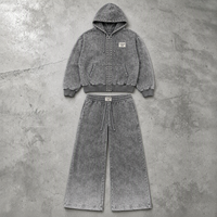 Ensemble décontracté streetwear pour homme : sweat à capuche gris avec rivets et fermeture éclair, et pantalon de survêtement large à cordon de serrage – OEM ODM