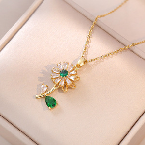Ensemble de mariage floral plaqué or 18 carats Boucles d'oreilles florales colorées Collier en acier inoxydable à la mode pour les fêtes de mariage - Product Image 4