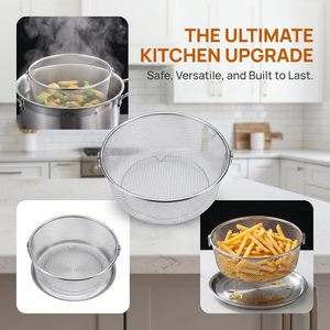 304 Stainless Steel 3-Piece Colander Set Deep/Shallow Strainer Baskets Collection <b>Plate</b> Double <b>Ring</b> Handles Cover Tray Food - Product Image 1