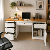Bureau de travail en acier commercial avec tiroirs, armoire de rangement verrouillable, plateau en bois, table d'ordinateur pour entreprises et écoles