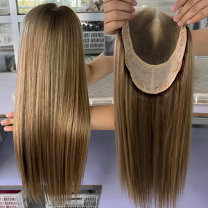 Starose Ingrosso <span class=keywords><strong>Topper</strong></span> per Capelli Umani da Donna, Capelli Vergini Europei Annodati a Mano, Base in Seta con Chiusura Frontale in Pizzo, Parrucca <span class=keywords><strong>Topper</strong></span> - Product Image 1