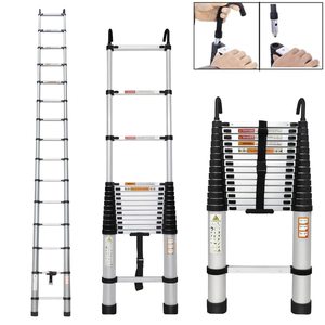 Échelle télescopique pliable en aluminium <span class=keywords><strong>de</strong></span> 4,4 m <span class=keywords><strong>avec</strong></span> design moderne, capacité <span class=keywords><strong>de</strong></span> charge portable <span class=keywords><strong>de</strong></span> 150 kg, crochets <span class=keywords><strong>de</strong></span> <span class=keywords><strong>toit</strong></span> pour utilisation en bâtiment <span class=keywords><strong>de</strong></span> bureaux - Product Image 1