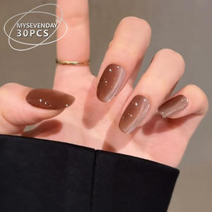 Ins Venta caliente Maroon Cat Eye High-End Otoño Invierno Art Acabado Wearable Hot Girl Nail Tips - Product Image 3
