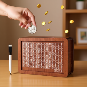 Hucha de madera rectangular para el desafío de ahorro de 10000, decorativa y ecológica - Product Image 2