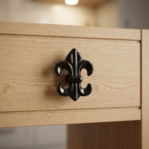 Tiradores Decorativos Clásicos Negros con Diseño de Flor de Lis, Herrajes Metálicos Fundidos a Mano para Cajones, Perillas Modernas con Forma de Lirio para Decoración del Hogar - Product Image 1