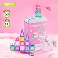 Nouvelle Tendance 2026 : Ensemble de Voyage Portable de 50 Pièces de Tuiles Magnétiques Château de Contes de Fées, Mini Tuiles Magnétiques de 3,75 CM avec Boîte en Étain pour Filles